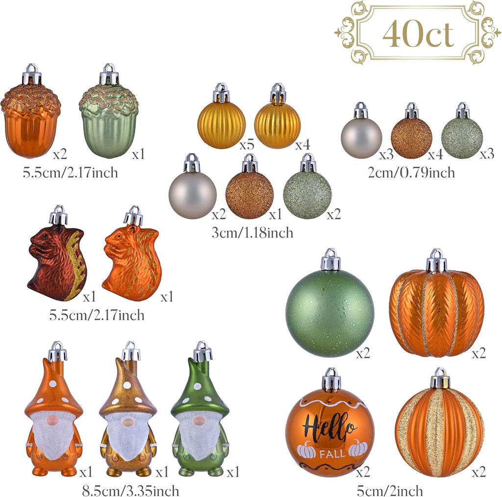 Fall Ornaments Shatterproof Tree Decorations - Set of 40