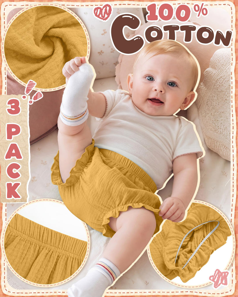 3 Pack 100% Cotton Toddler Bloomers, Color