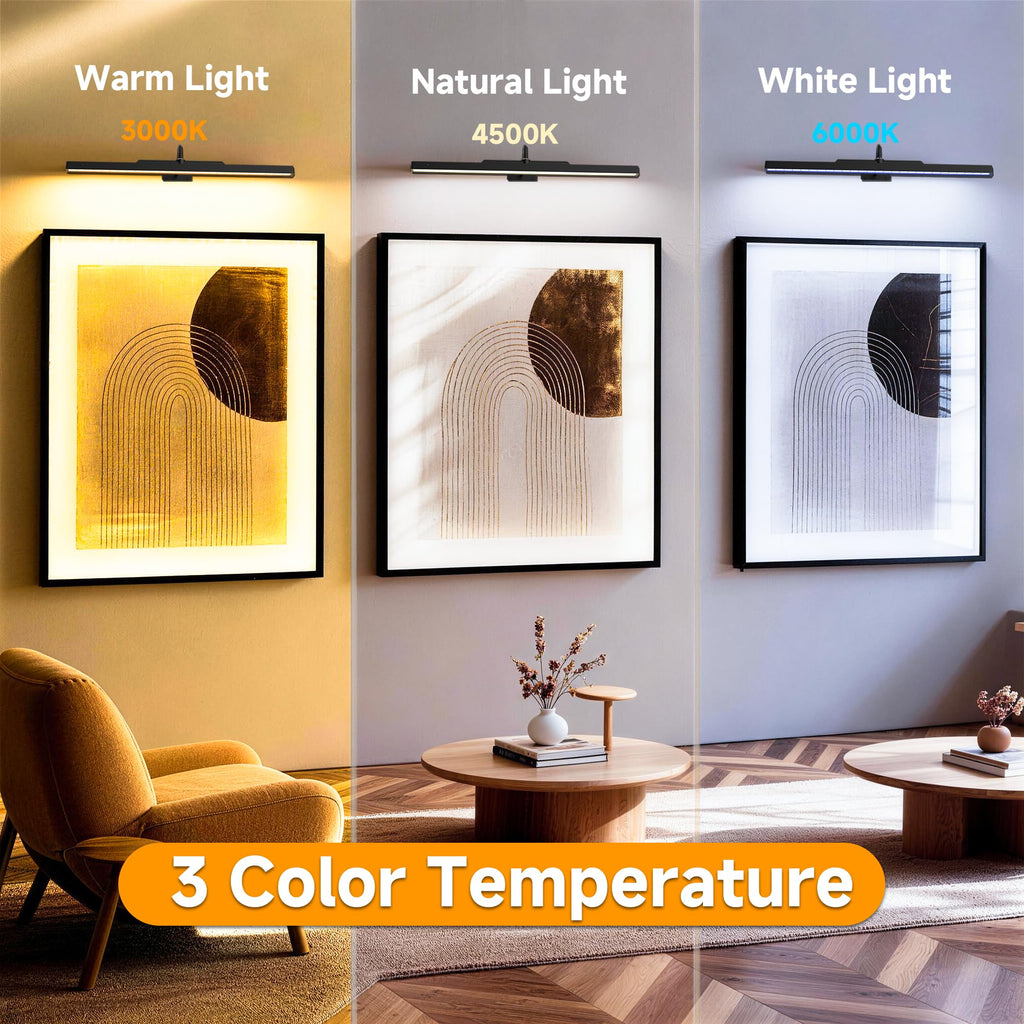 Gallery Picture Light Black,6000mAh Wireless Artwork Lighting,Rechargeable Battery Powered Remote Dimmable LED