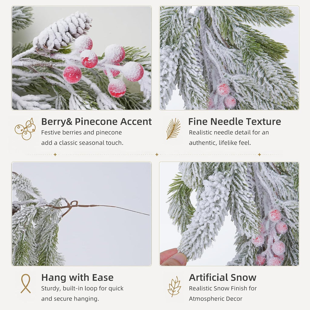 9ft Crestwood Flocked Garland with Red Berry Pine Cone(No Light)