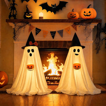 Halloween Decorations Indoor Lighted Ghost, 2 Pack Cute Light Up Ghosts - Set of 2