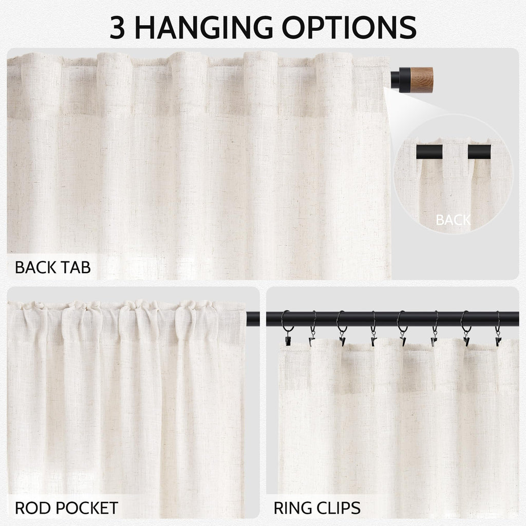 Ivory White Curtains 96 Inches Long 2 Panels Living Room Back Tab Semi Sheer Linen Curtain Modern Farmhouse Coastal