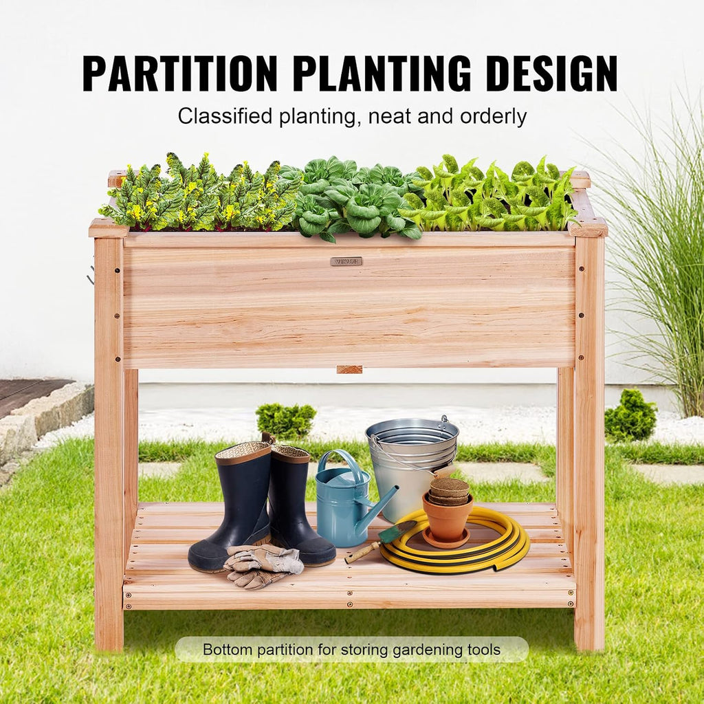 Raised Garden Bed 34x18x30in with Sturdy Legs, High End Natural Fir Wood Planter Box Elevated Planting Stand for