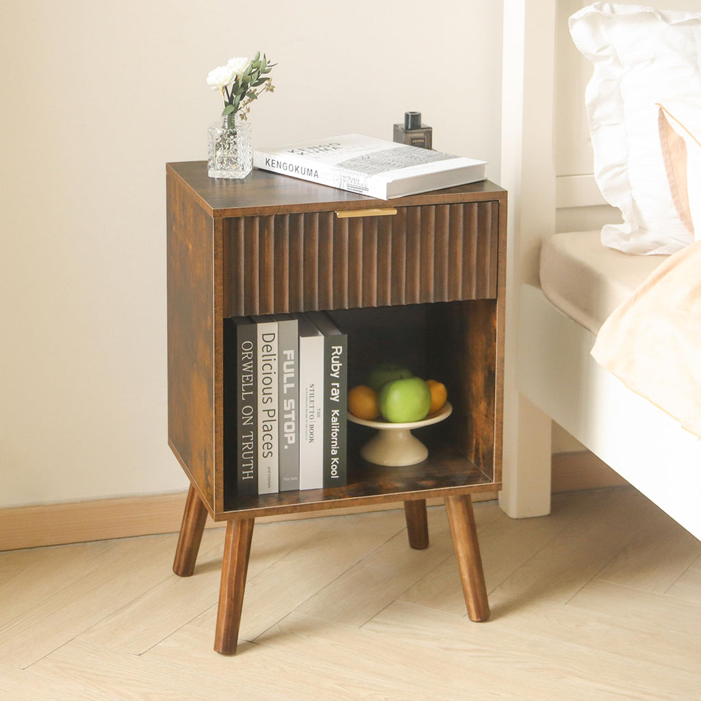 Mid Century Modern Nightstand, Walnut Bedside Table with Storage