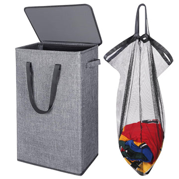 75L Slim Laundry Hamper with Lid,Large Foldable Laundry Basket with Removable Bag and Handles Tall Collapsible Dirty