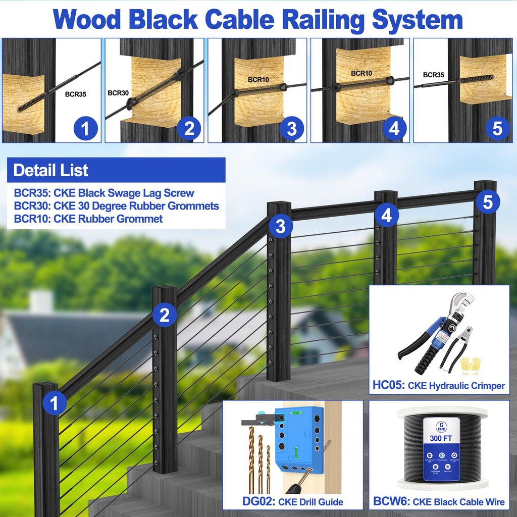 300FT 1/8" Black Stainless Steel Cable for Railing, T316 Stainless Steel Marine Grade Wire Rope for Deck Cable