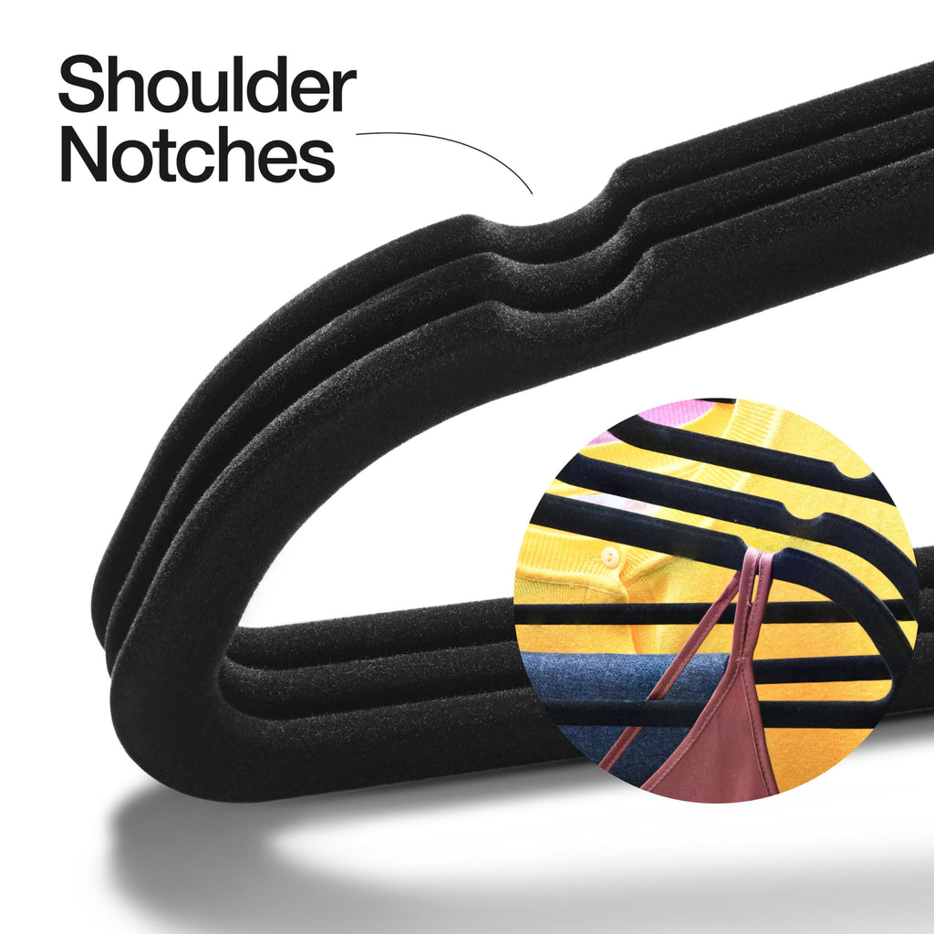 Premium Velvet Hangers 50 Pack - Black Slim Non-Slip Felt Hangers