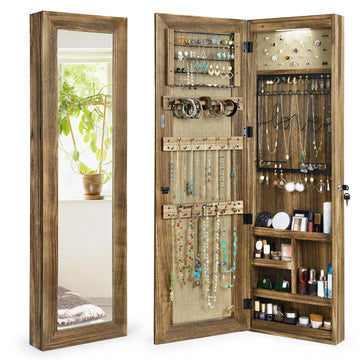 Jewelry Cabinet with Mirror, Lockable Door, Carbonized Black
