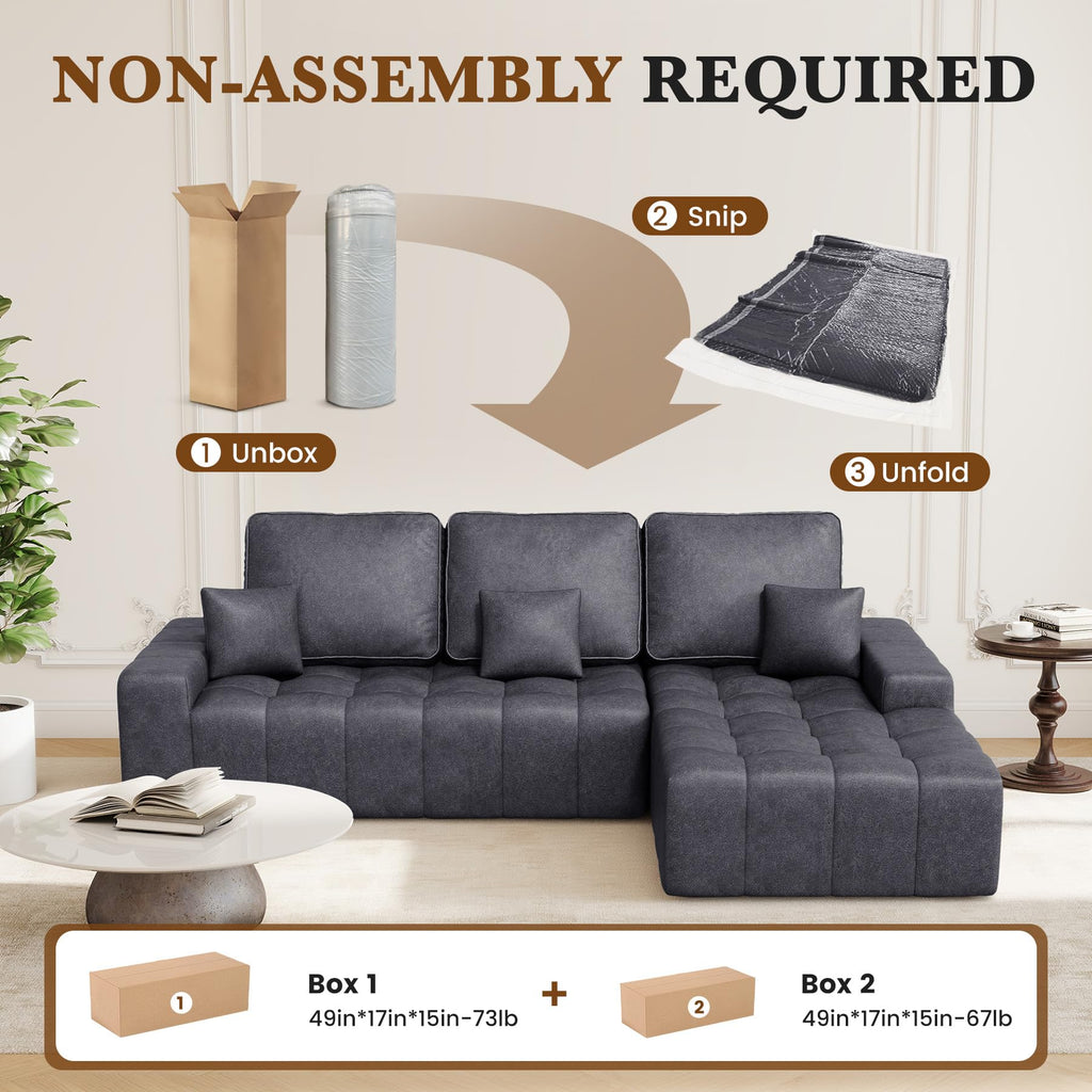 110'' Faux Leather Boneless Modular Sectional Couch, Black Right Facing