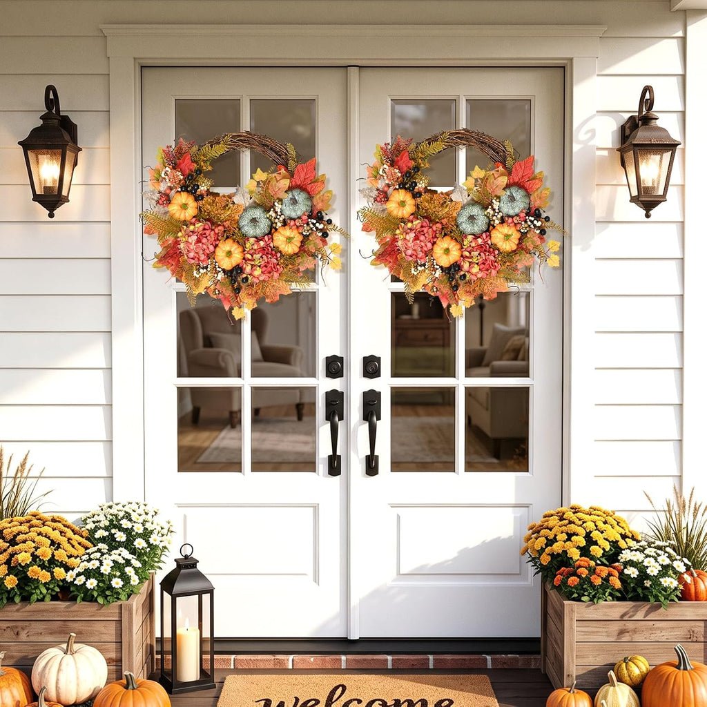 Fall Wreaths for Front Door Artificial Half-Circle Harvest Fall Door Wreath