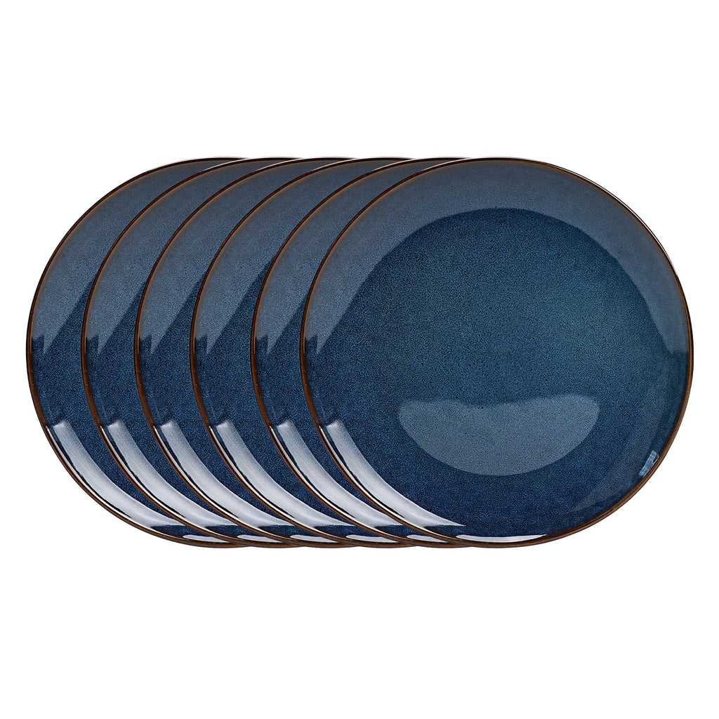 Organic Shape Highland Ceramic Dinner Plates, 6pcs 11.65 Inch Handmade Reactive Glaze Dinnerware Sets with Wavy Edge