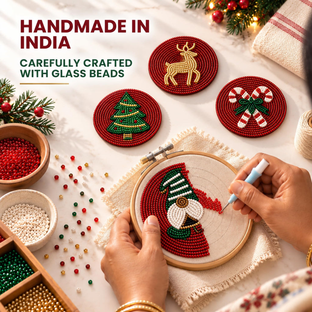 Cute Christmas Coasters Set Of 4, Waterproof Boho Table Decor