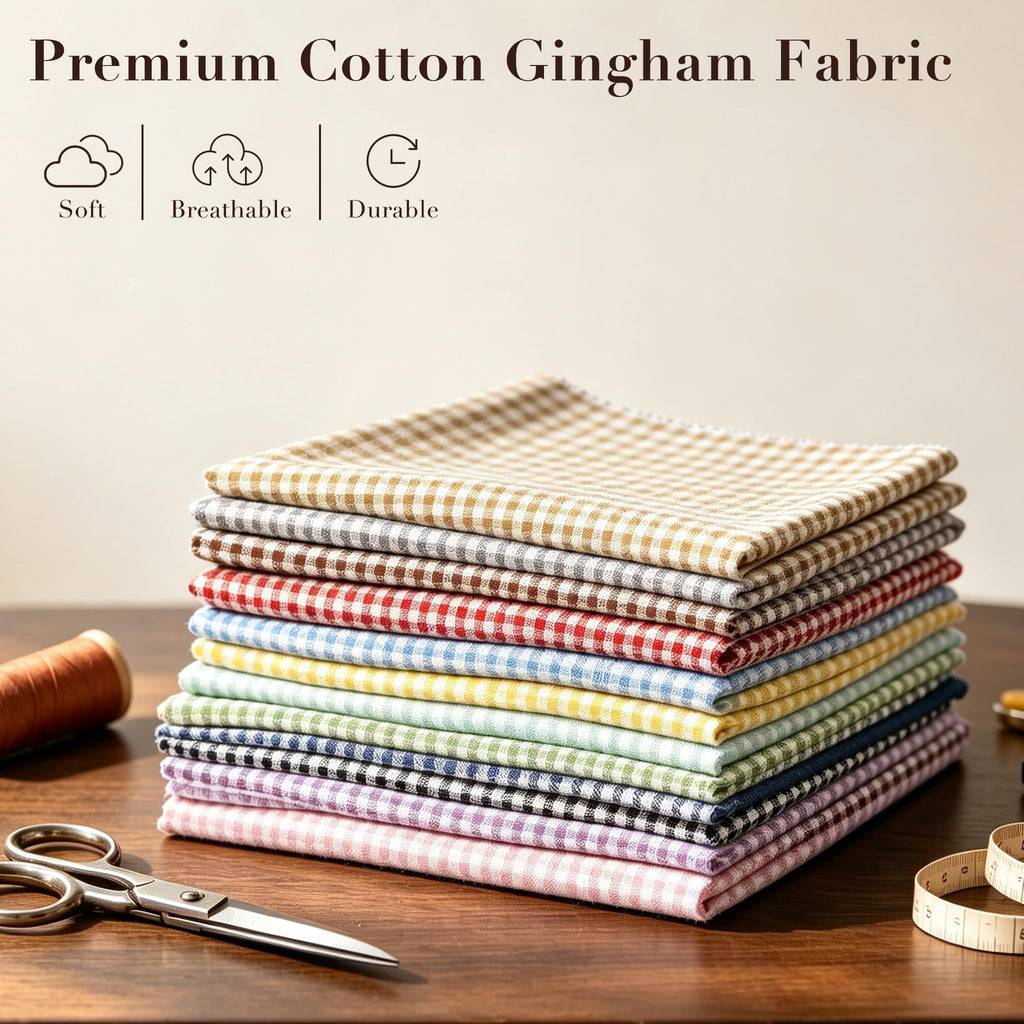 Gingham Cotton Fabric Cut By The Yard, Checkered Plaid Vintage Fabric for DIY, Handmade and Sewing (Sand, 3 Yard)