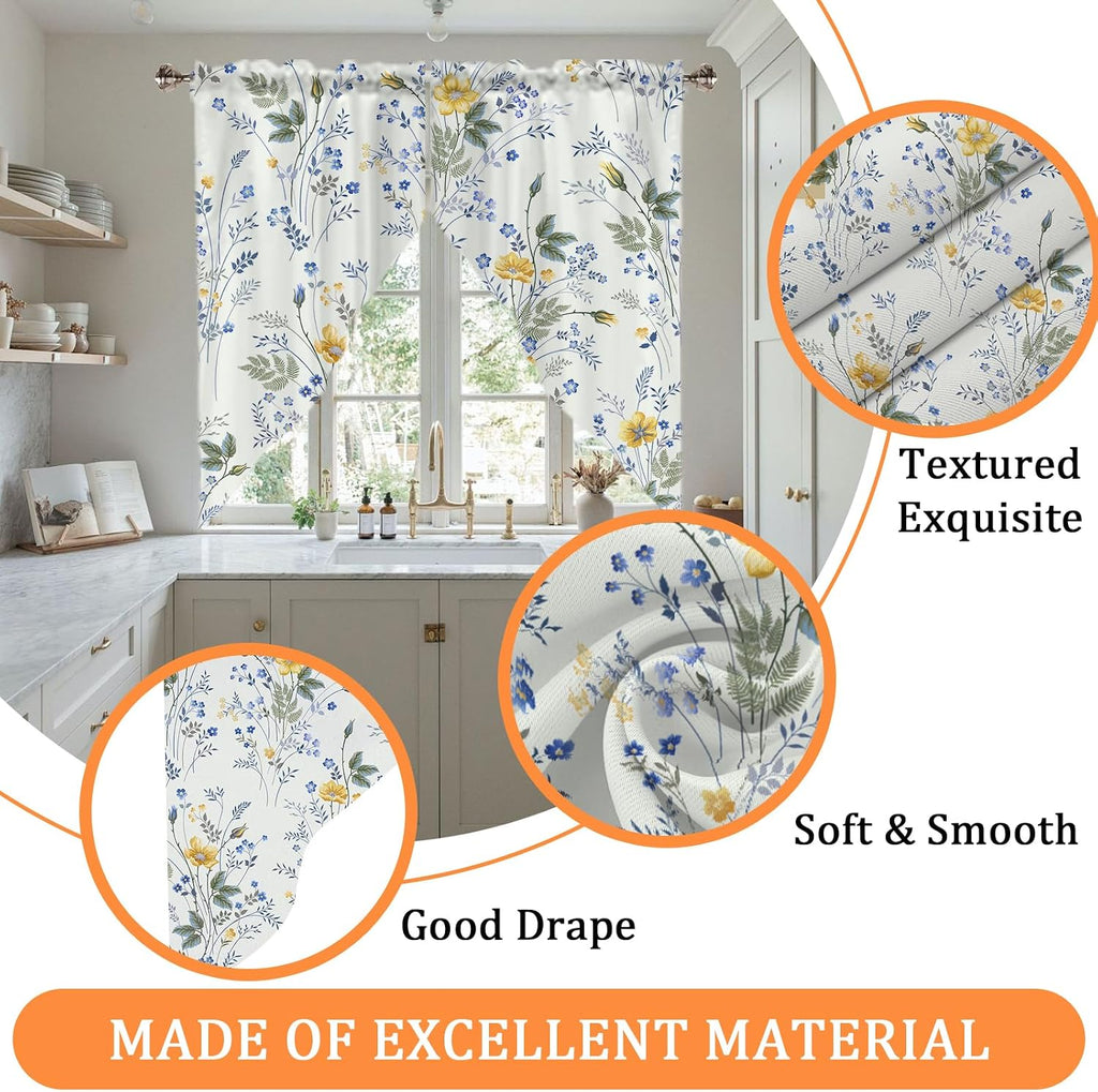 Swag Valances Curtains Floral Leaves Rod Pocket Window Curtains Decor - 2 Panels 29x36 Inches