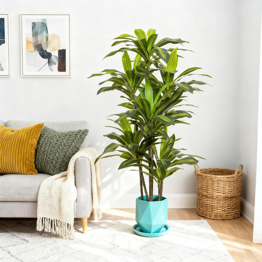 5ft Dracaena Artificial Plant - Large Tropical Indoor Fake Tree with Lifelike Leaves - Tall Faux Floor Plant in Pot