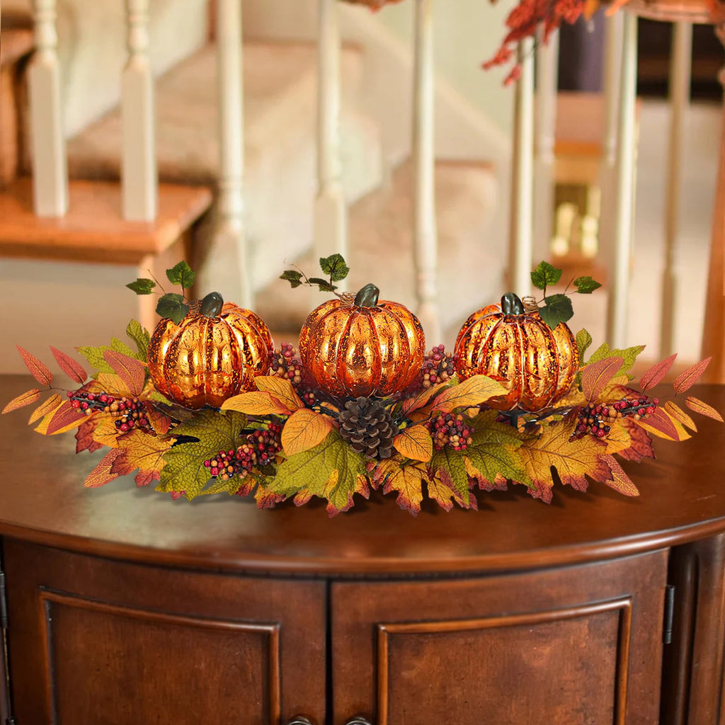 Fall Centerpieces for Table, Lighted LED Sparkle Pumpkins Battery Operated with Timer for Thanksgiving Autumn Harvest