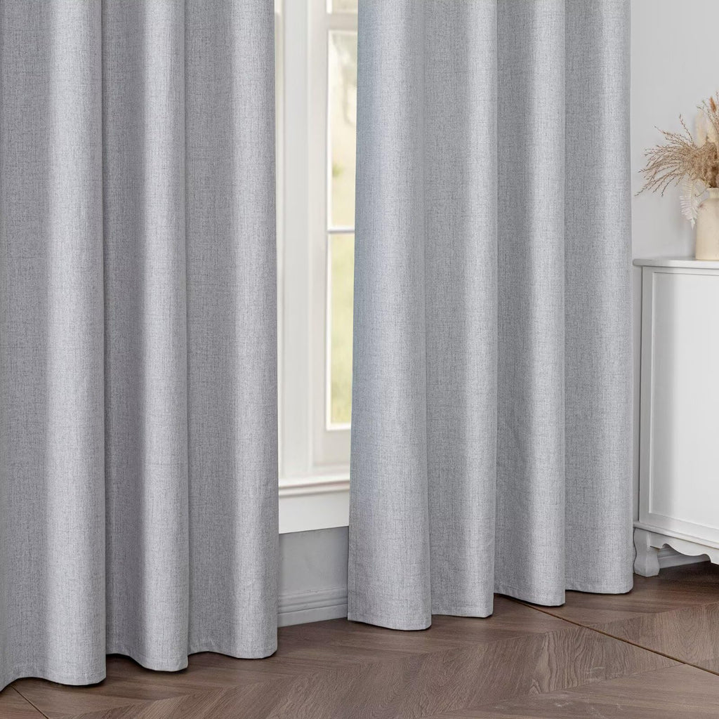 100% Blackout Curtains 96 inch Length Faux Linen (W37 x L96, White)