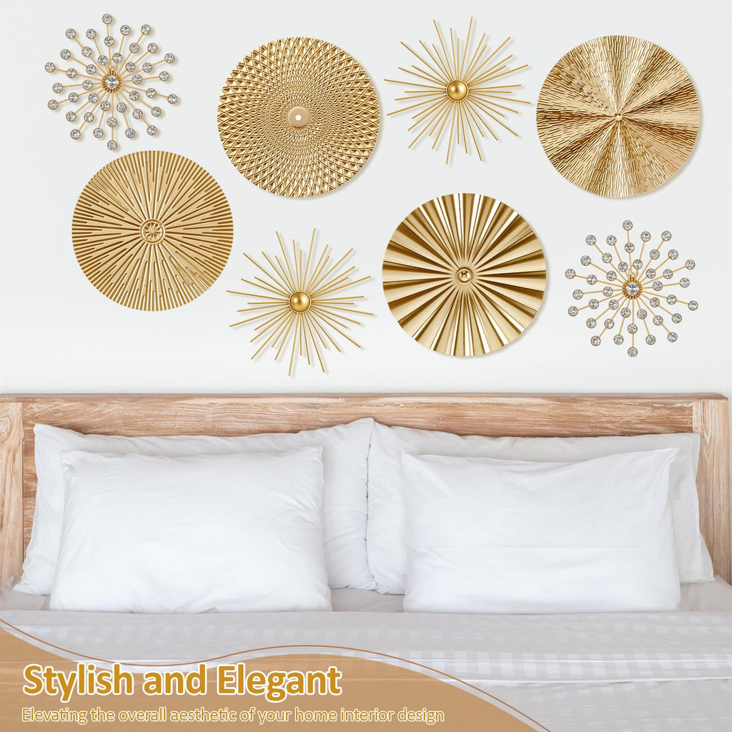 8 Pcs Metal Wall Decoration Metal Starburst Radial Plate Art Hanging Decorative Wall Decorations 3D Sunburst
