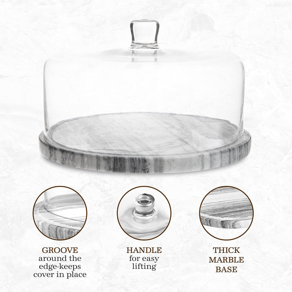 Marble Cake Stand with Glass Dome Cover - Set of 4