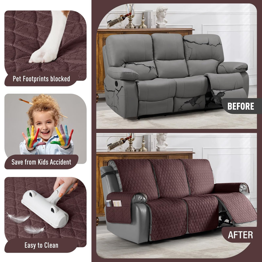 100% Waterproof Reclining Couch Cover for 3 Seater Recliner Sofa
