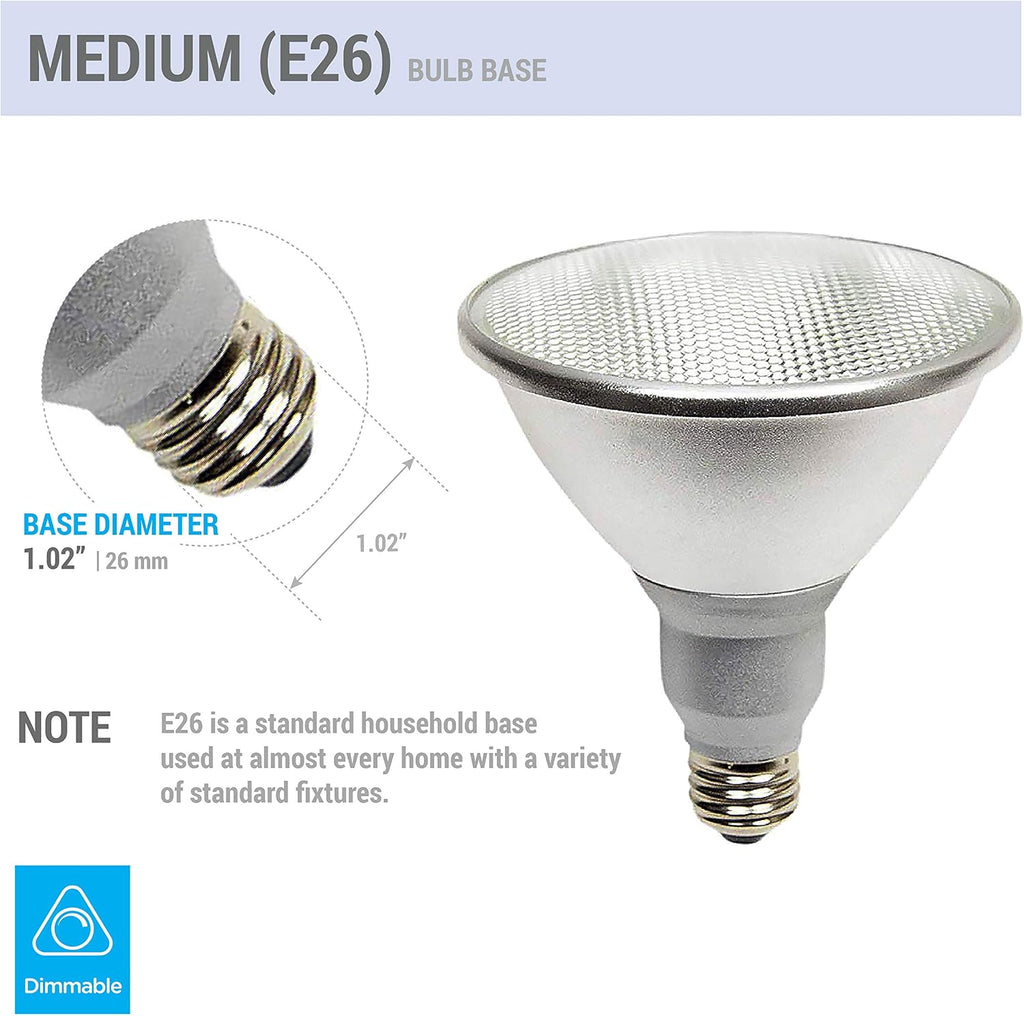 PAR38 LED Flood Bulbs, 100W Equivalent, Dimmable, 3000K, 2 Pack