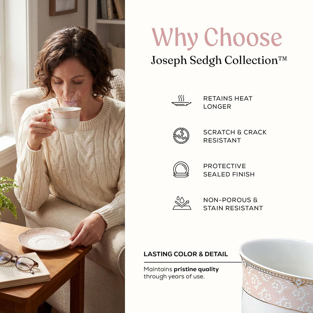 Sandra" 57-Piece Bone China Dinnerware Set, Service for 8, Blush Pink and Gold