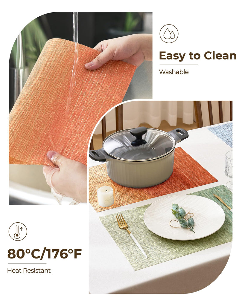Woven Vinyl Fall Placemats Set of 12, Gradient Burnt Orange