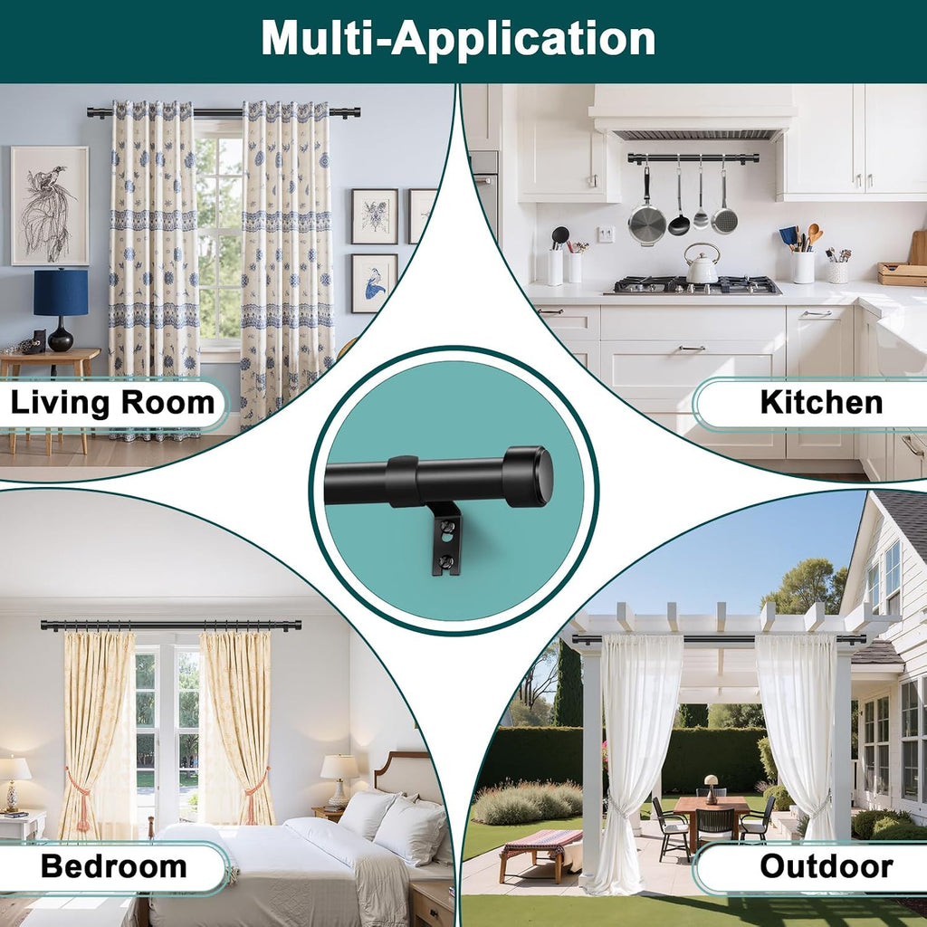 Heavy Duty 1" Adjustable Curtain Rod, 72-144 Inch Extra Long, Rust-Resistant Matte Black