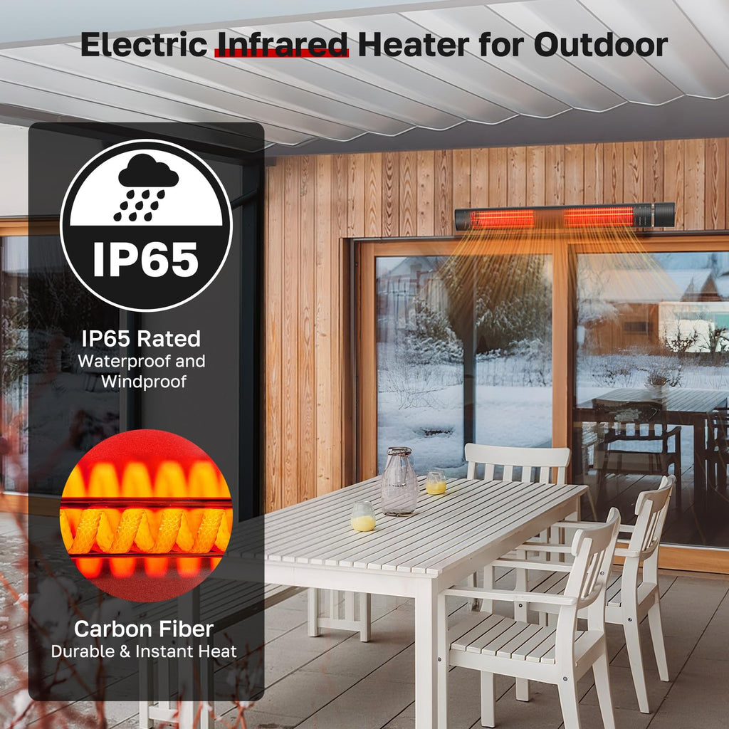 Infrared Heater, Outdoor Heater, Garage, Restaurant, 3000W Carbon Fiber 240V with Remote, ETL Certified Black