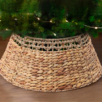 Christmas Tree Collar Woven Rattan Christmas Tree Base Cover Rustic Natural Seagrass and Water Hyacinth Wicker Skirt