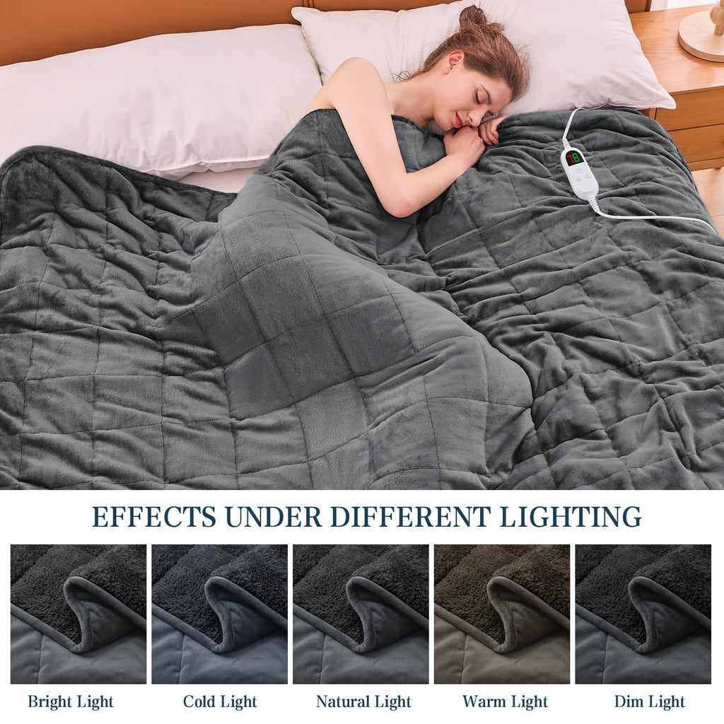 Heated Weighted Blanket for Adults - Sherpa Fleece Electric Throw Blanket (50"x60", 13lbs, Grey) - Thick Soft Warming