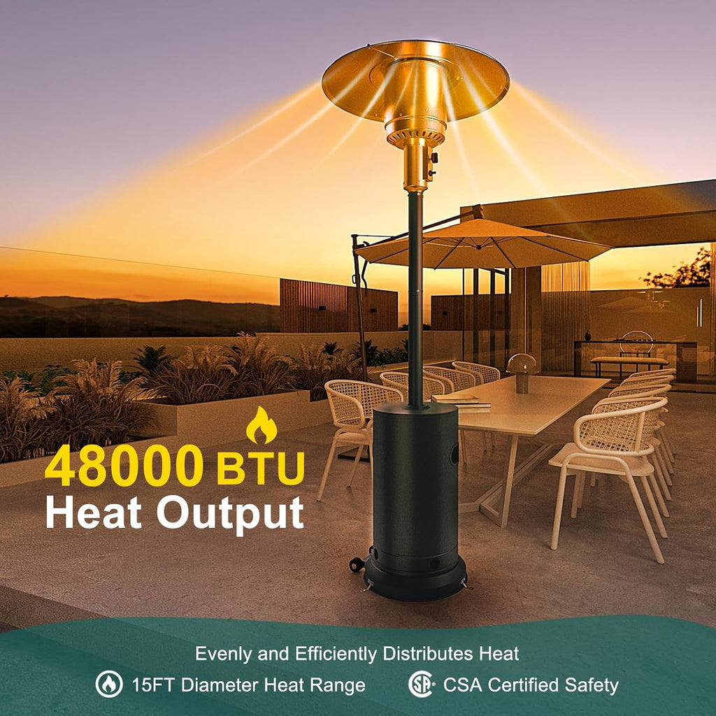 48,000 BTU Patio Heater, Propane Stainless Steel Patio Heater With Wheels, Outdoor Propane Heaters for Backyard