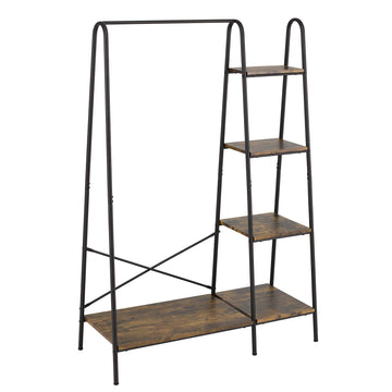 Rustic Clothes Rack, Clothing Rack for Hanging Clothes Heavy Duty Garment Rack with 5 Wood Shelves Freestanding