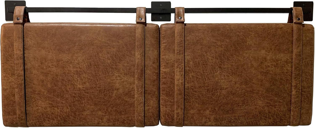 Harlow Modern Wall Mount Hanging Headboard, King, Brown Faux Leather