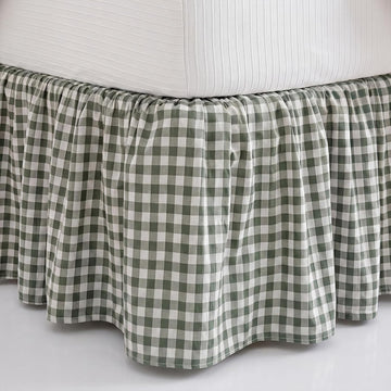 Sage Green Gingham Bed Skirt Queen Size 16" Drop Vintage Plaid Bed Skirt Farmhouse Cottage Pleated Frame Cover Cotton