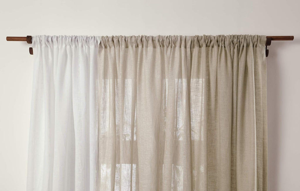 Light Natural Linen Sheer Curtain 96 Inch - 100% Pure Linen European Flax Window Treatment Panel 52 x 96 Inch - Light