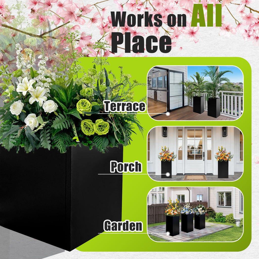Metal Planter Box 16" x 16" x 16" Large Square Planter Heavy Duty Galvanized Steel Tall Plant Boxes with Insert Shelf