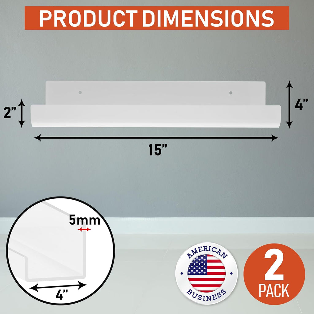 Clear Acrylic Floating Wall Shelves, Pack Inch Wall Bookshelf for Kids, 5 mm Acrylic Rack, Shower, or Nursery.