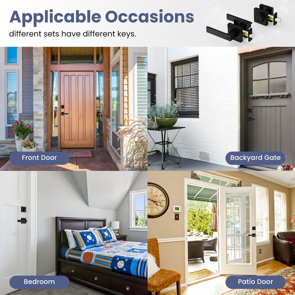 Door Locks for Front Door, Matte Black Exterior Door Handle and Single Cylinder Deadbolt Lock, Heavy Duty Modern