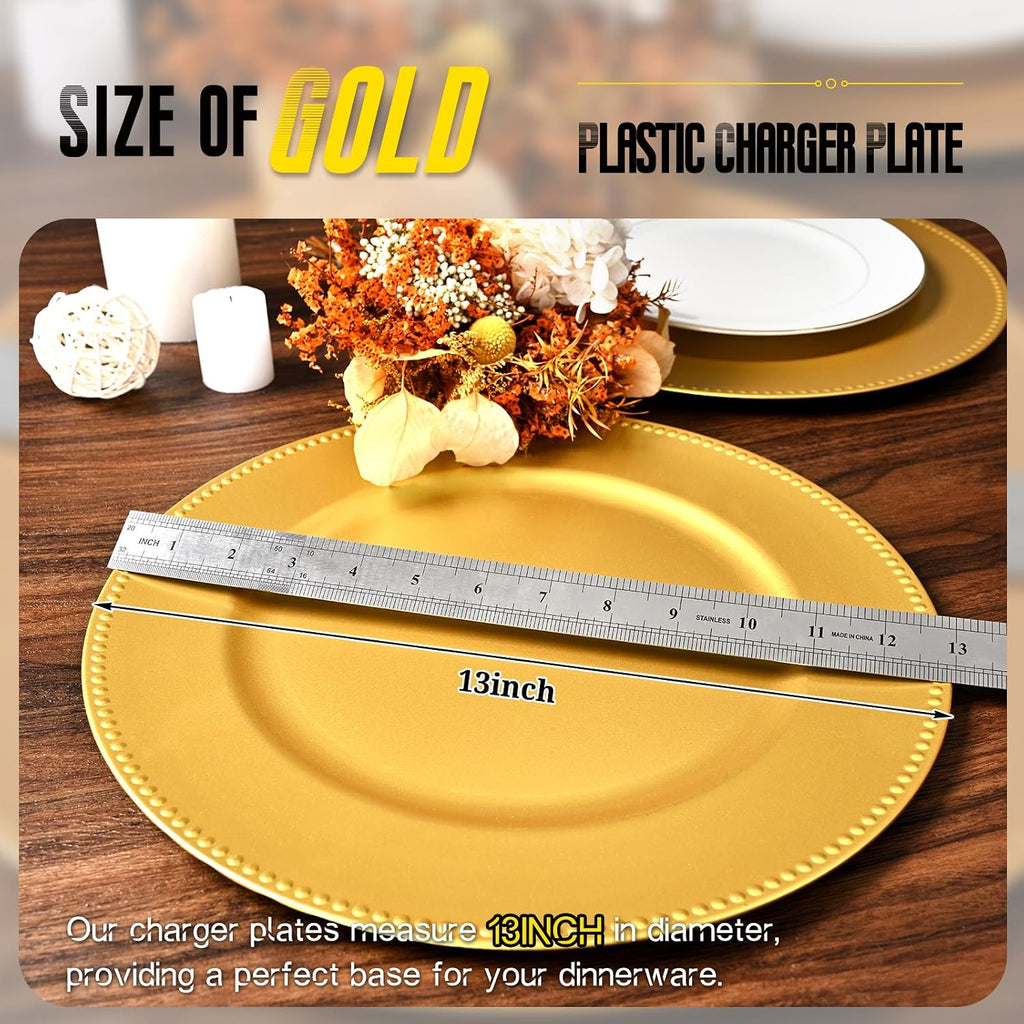 Gold Charger Plates Bulk Wedding - 13" Premium Gold Chargers for Dinner Plates, Decorative Charger Plates - Set of 10