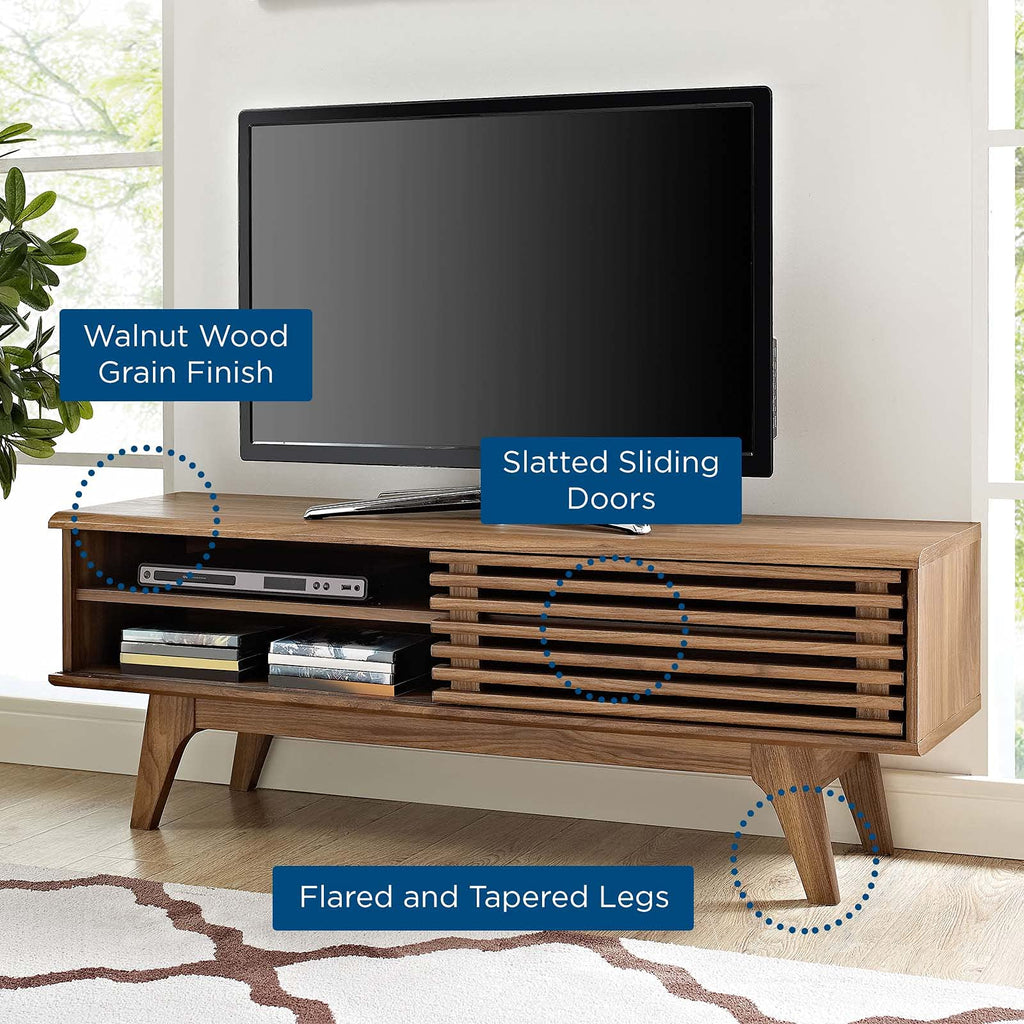 Render 48" Mid-Century Modern Low Profile Media Console TV Stand, 48 Inch, Walnut