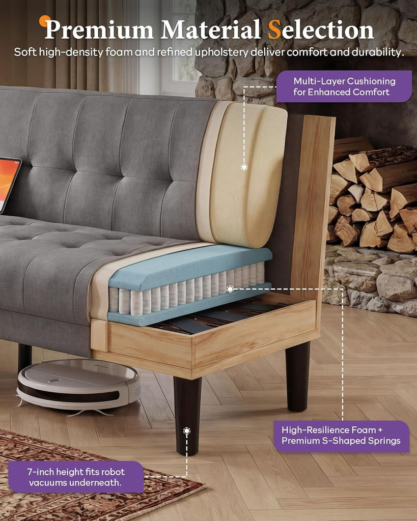 Light Grey Couch and Chairs Set, 3 Piece Living Room Furniture Set with USB & Type-C Ports, Fabric Loveseat Sofa and