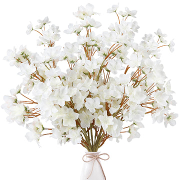 Artificial Cherry Blossom Flowers 8 Pcs Faux Cherry Blossom Stems Faux Silk Cherry Blossom Branches 15.7'' Fake Peach