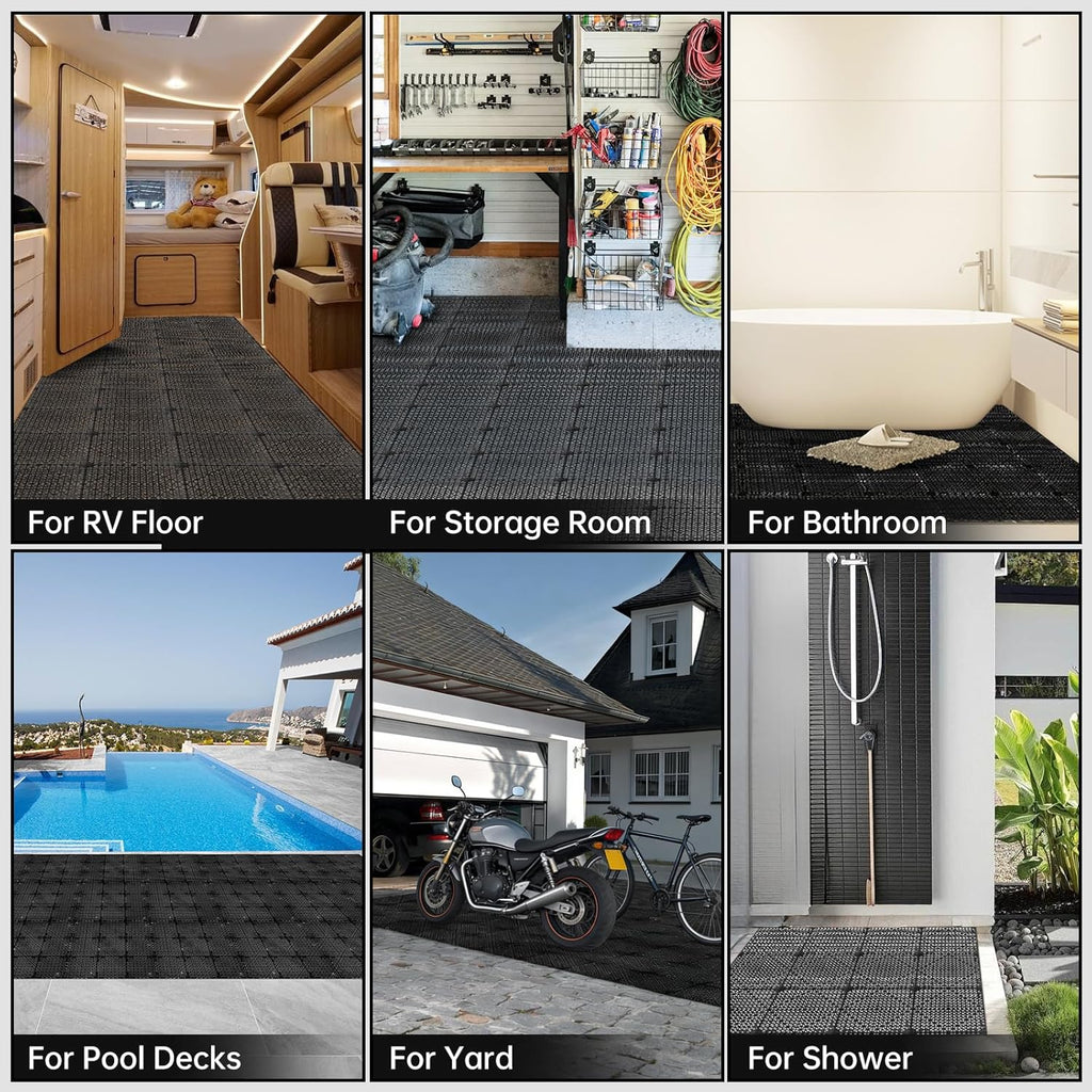 Modular Interlocking Cushion Drainage Floor Tiles, 9-Pack 11.8"x11.8" PVC Raised Non-Slip Interlocking Mats with Drain