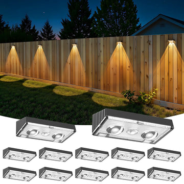 Solar Fence Lights, 12 Pack Deck Light, Led Lights Warm White Outdoor Wall Lights, IP45 Solar Powered Light Waterproof