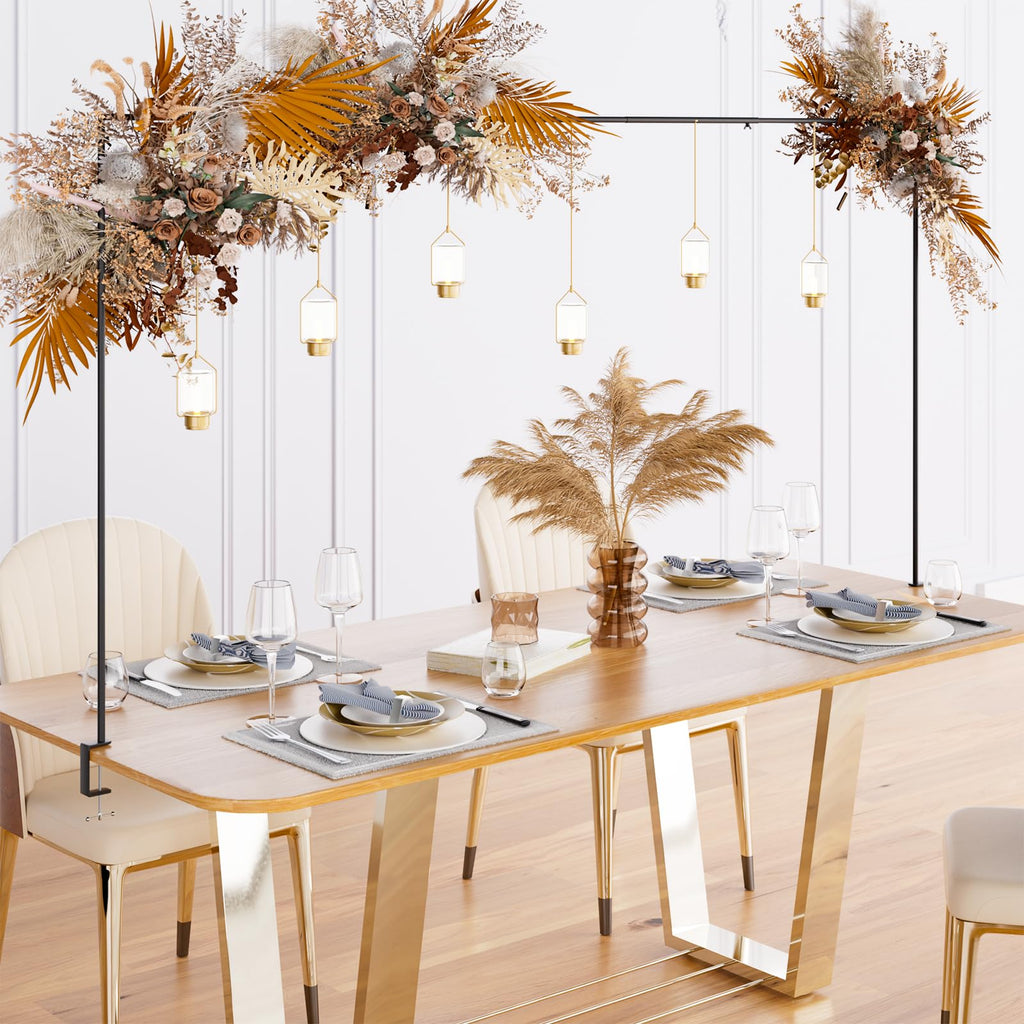 Over The Table Rod Stand with Clamps, Adjustable 32''-79'' Tall 32"-131" Length, Black Table Arch Stand Metal Balloon