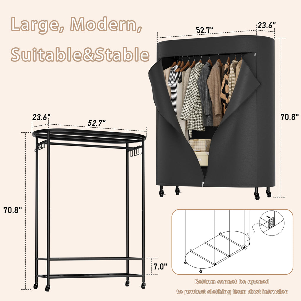 Clothes Rack with Cover Heavy Duty Rolling Portable Closet 380LBS