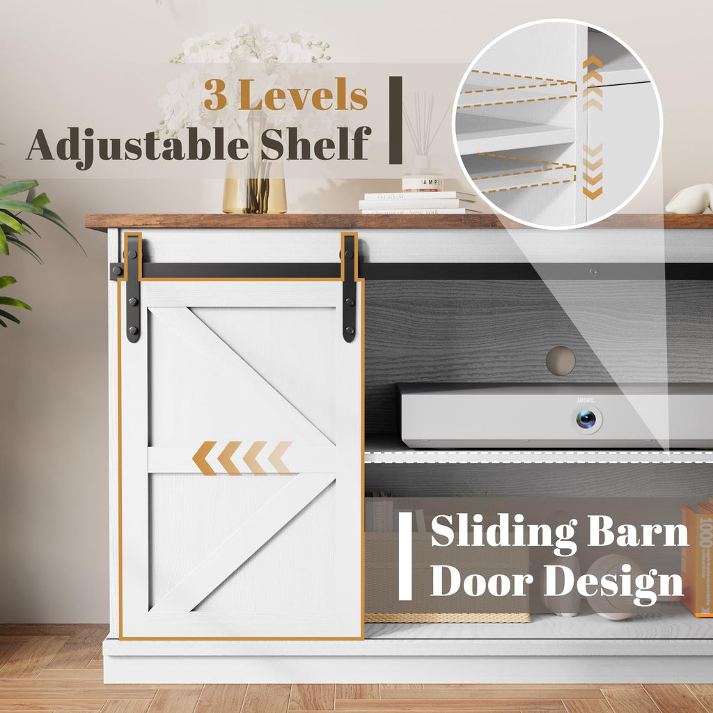58" Farmhouse TV Stand for TVs up to 65", 4 Drawers, Milk White