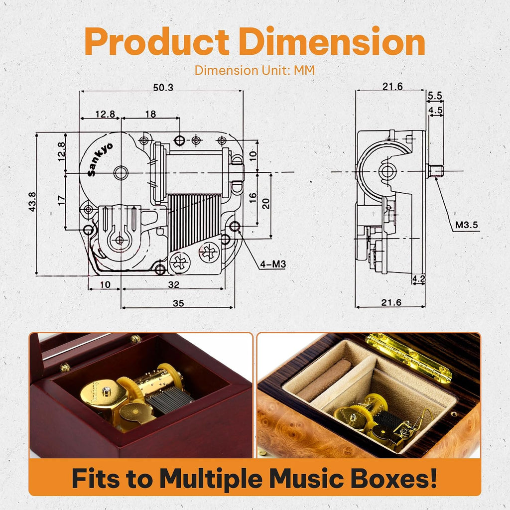 18-Note Mechanical Movement Music Box Gift - Elegant Music Box Mechanism Musicbox Machine for Collectors and Keepsake