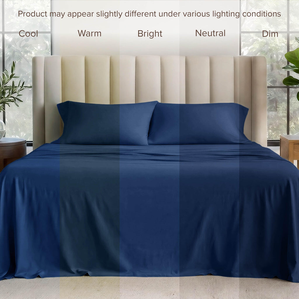 100% Organic Cotton Jersey Sheet Set (, Dark Blue)